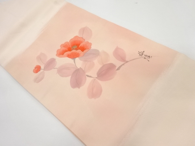 作家物　椿模様刺繍名古屋帯